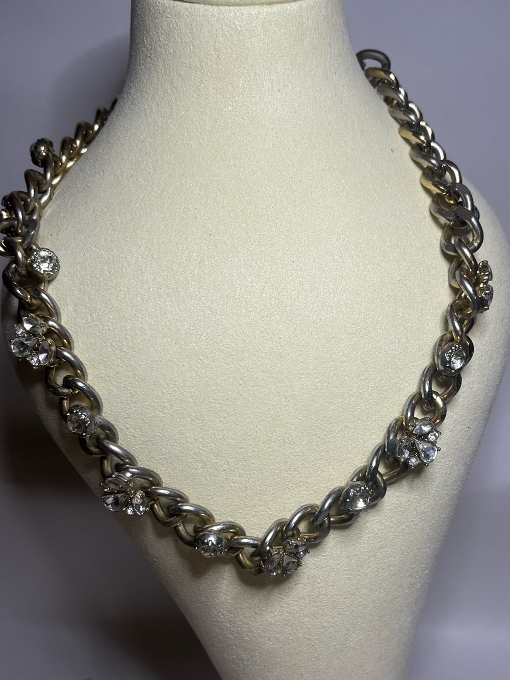 Crystal-Embellished Silver Tone Chain Necklace - Women Jewelry